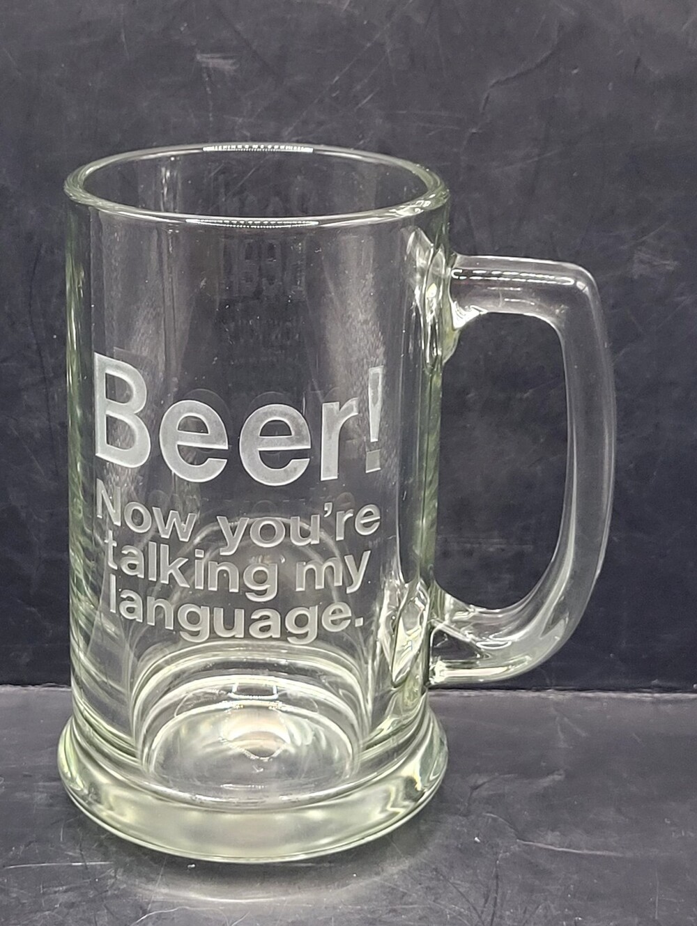 Vintage Etched Beer Now You're Talking My Language Glass Beer Stein Mug 5.5"